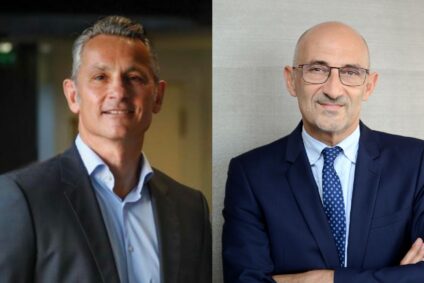 À gauche : Laurent LOPEZ, nouveau Président d'Immobilière Atlantic Aménagement. À droite : Thierry SURE, nouveau Directeur général d'Immobilière Atlantic Aménagement.